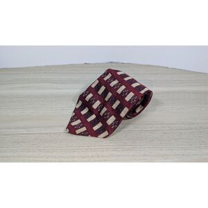 Hill & Archer Tie Red Geometric Pattern Handmade Classic Necktie